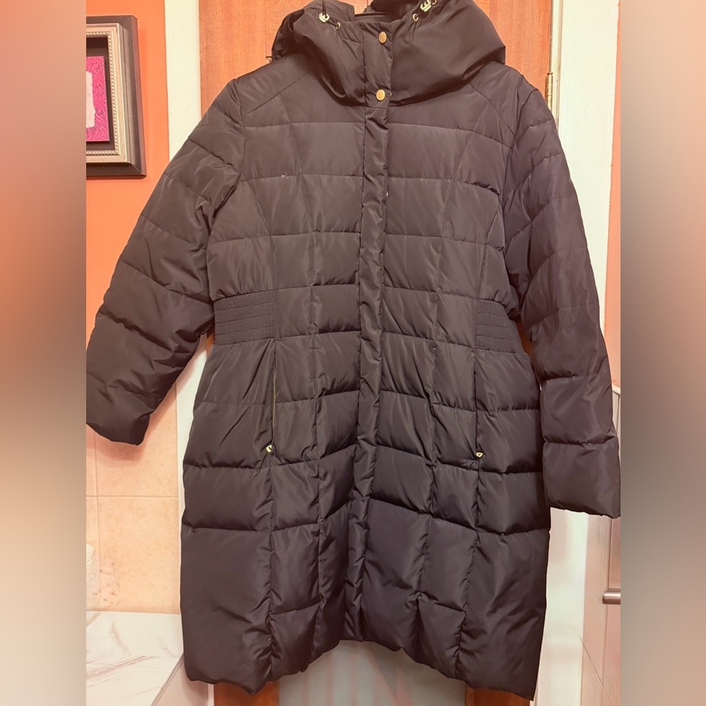 Cole Haan Women’s Plus Box Quilted DOWN Hooded MIDI Length Winter Coat -1X